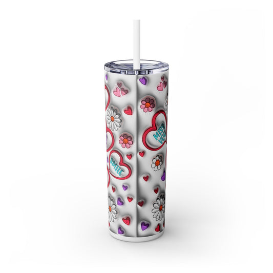 Valentines Day Hearts Skinny Tumbler with Straw, 20oz