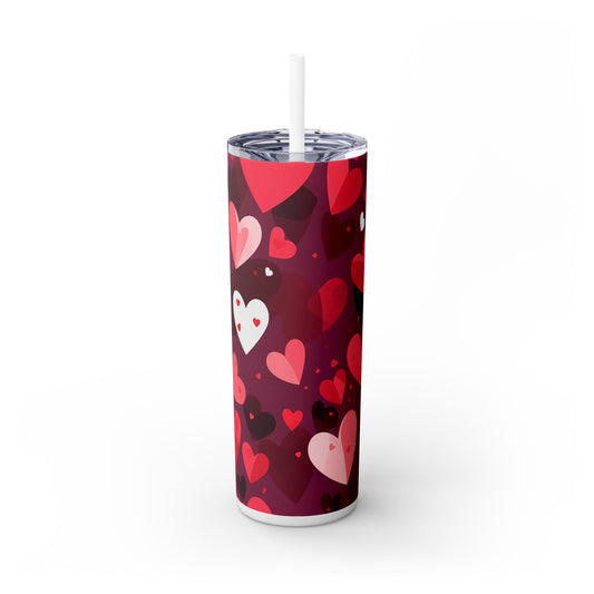 Hearts Valentines Skinny Tumbler with Straw, 20oz