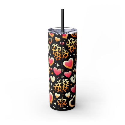 Valentines Leopard Hearts Skinny Tumbler with Straw, 20oz