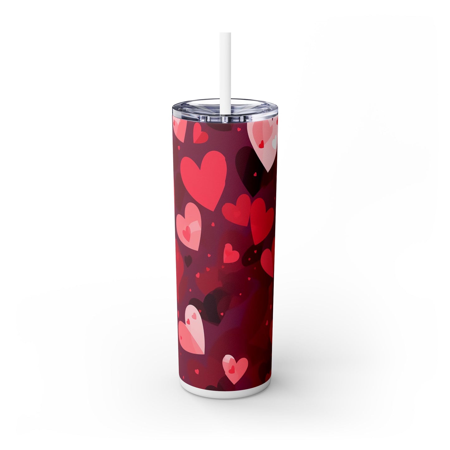 Hearts Valentines Skinny Tumbler with Straw, 20oz