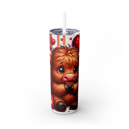 Valentines Cow Skinny Tumbler with Straw, 20oz