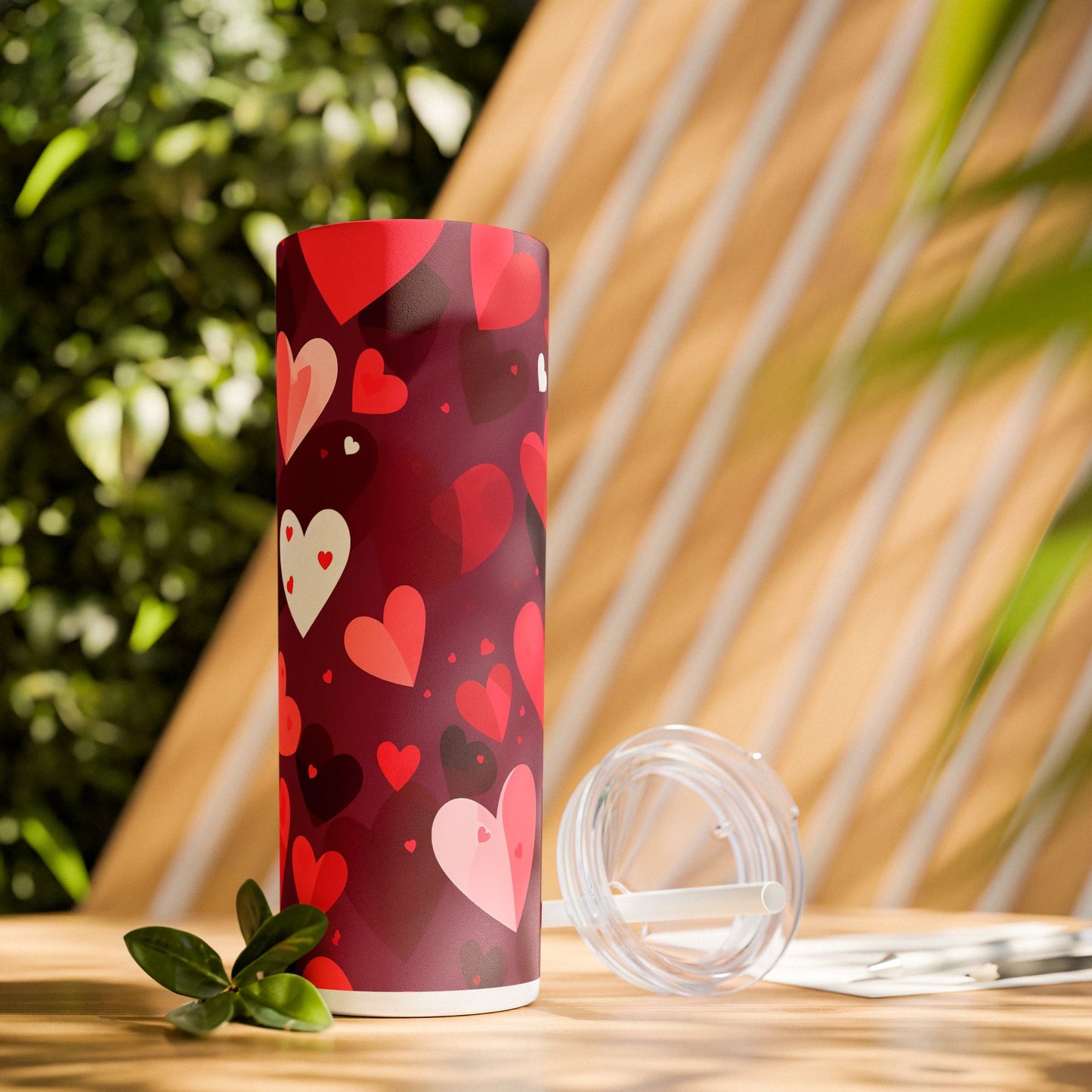 Hearts Valentines Skinny Tumbler with Straw, 20oz