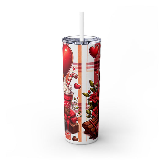 Valentines Cow Skinny Tumbler with Straw, 20oz